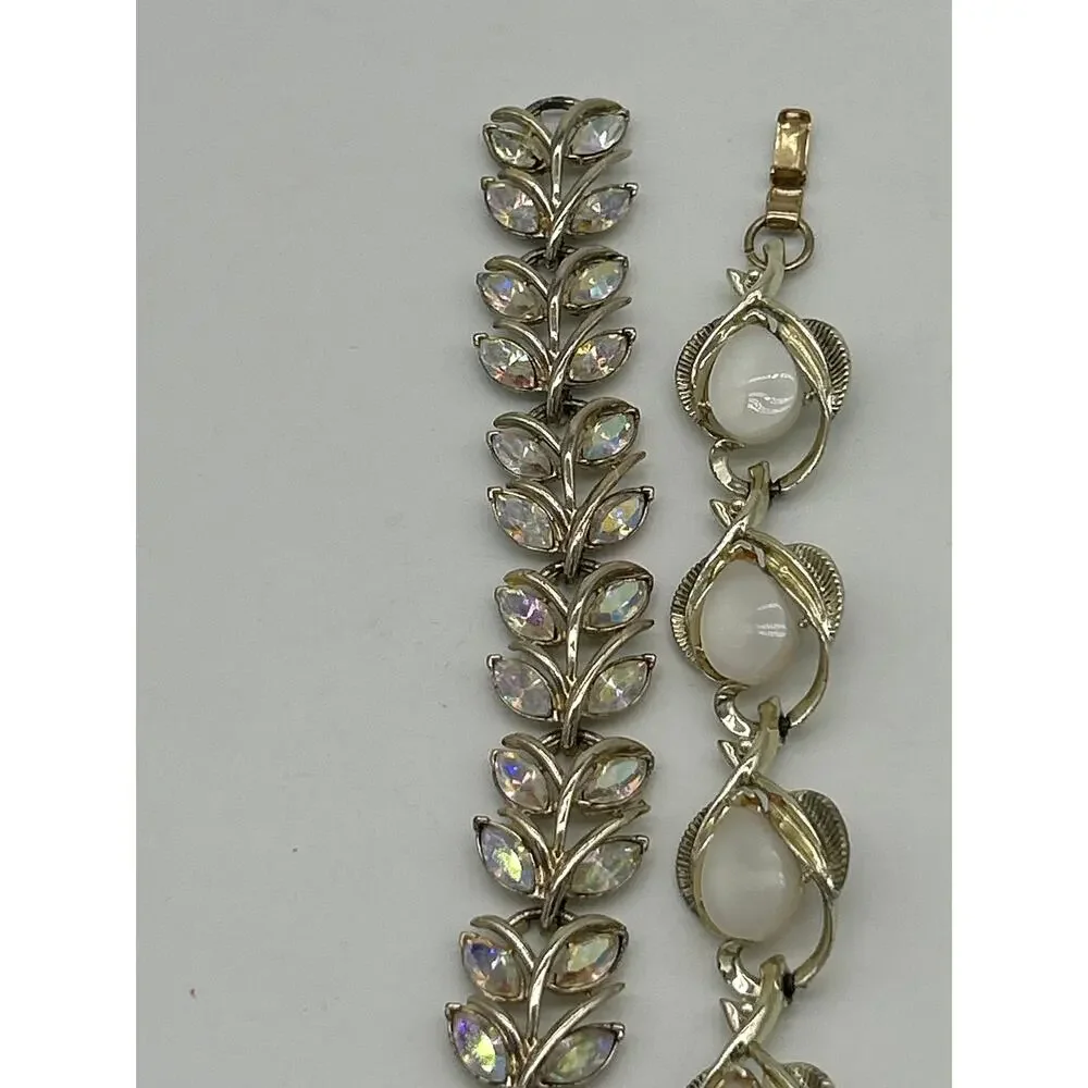 Vintage Signed STAR & CORO Rhinestone Bracelets Leaf & Cabochon Link Jewelry Lot